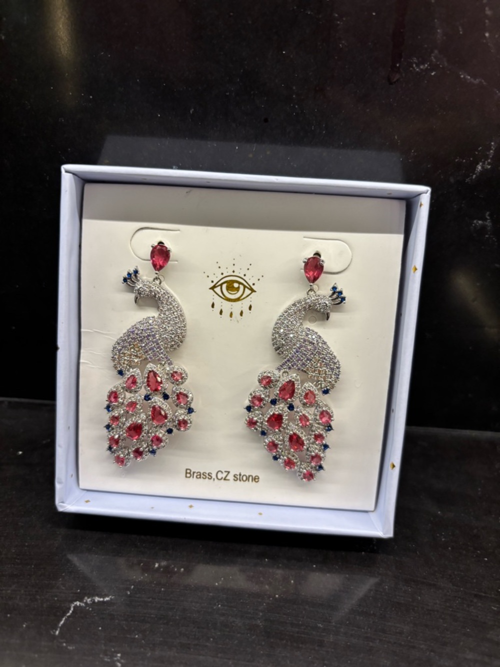eye candy Silver Peacock Earrings with Pink & Blue Stones